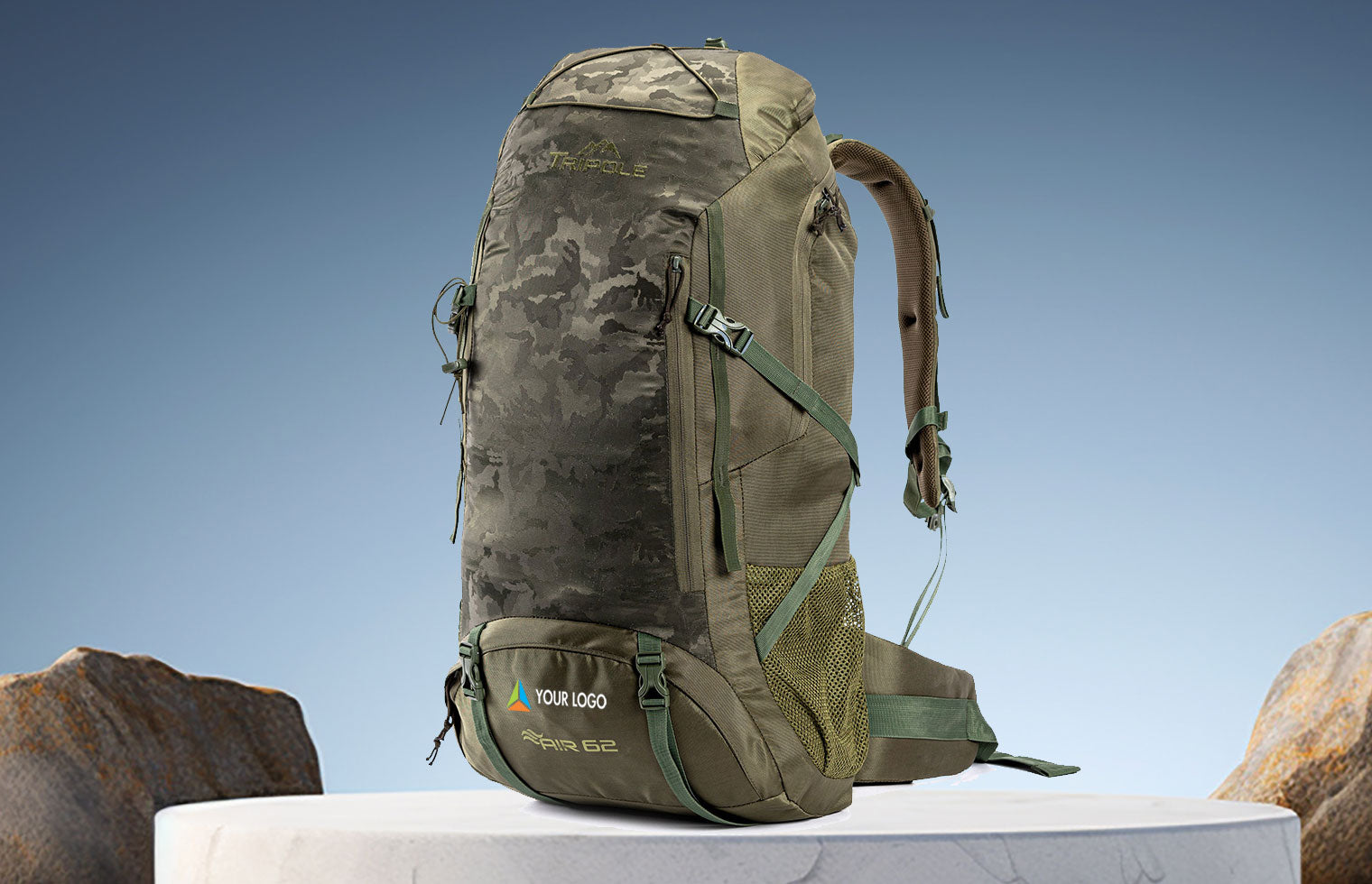Tripole AIR 62 Litre Travel And Hiking Rucksack-Green Jacquard