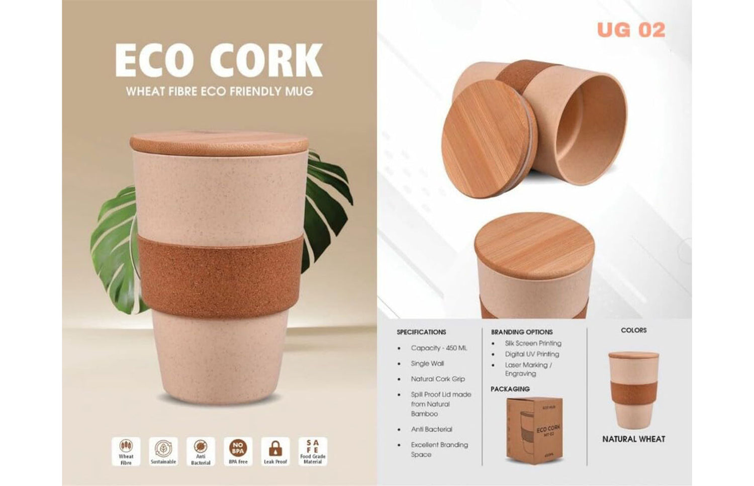 Eco-Friendly Cork Mug 450ml (Set of 5)