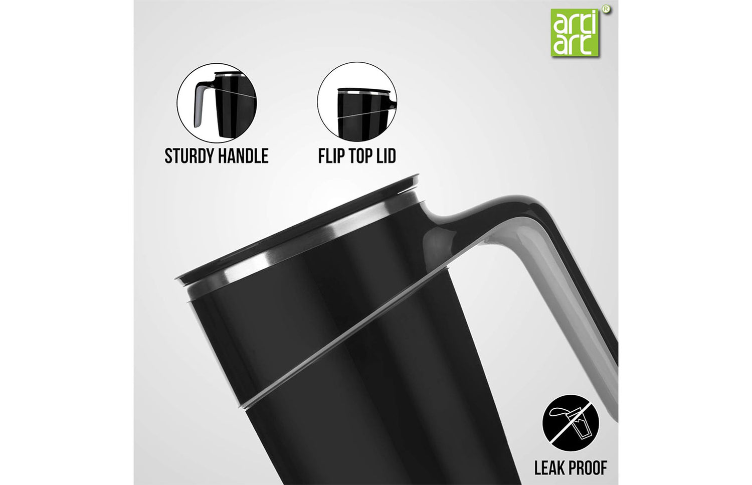 Artiart Grace Spill Proof Mug 470ml-Black (Set of 2)