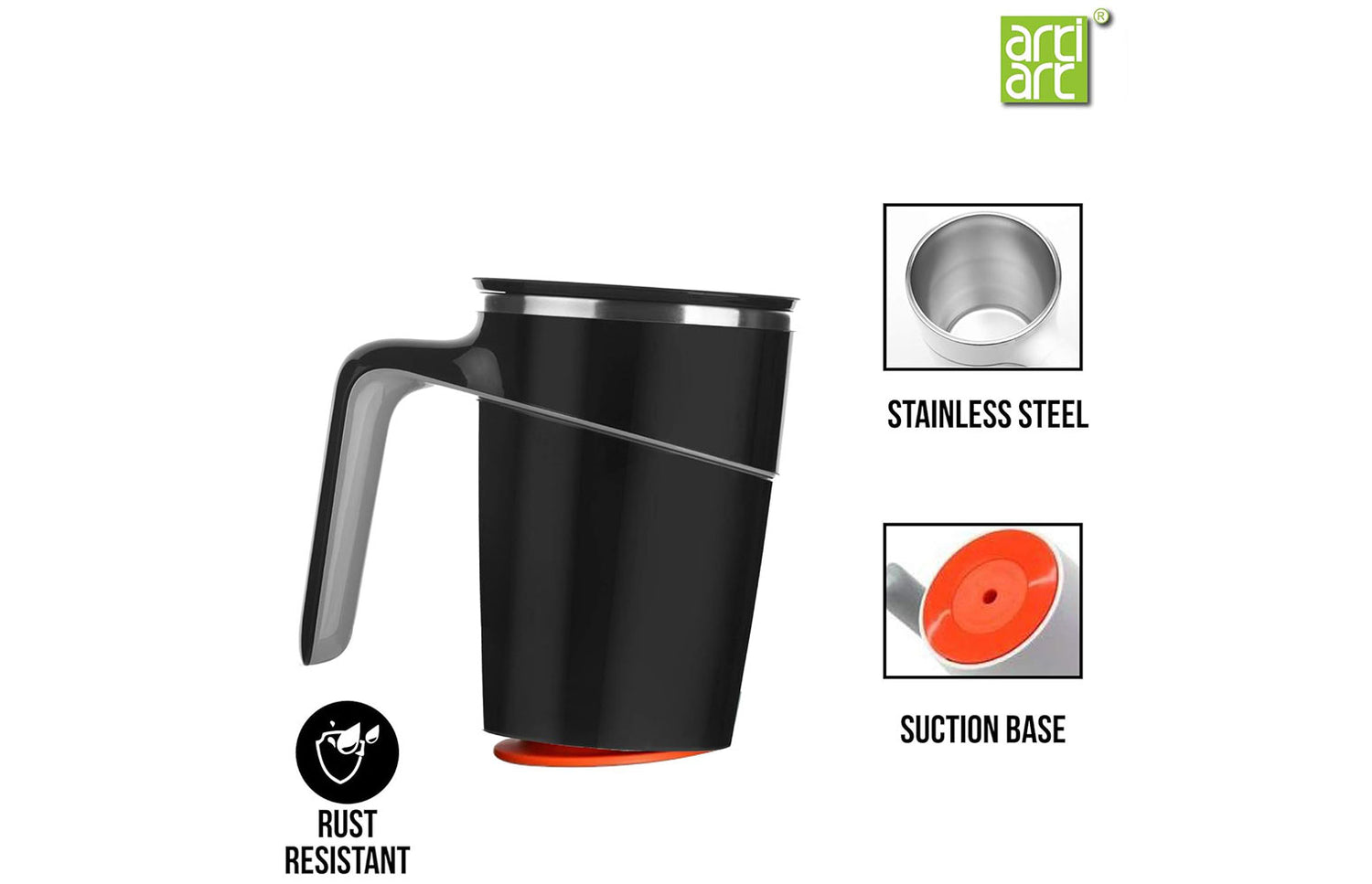 Artiart Grace Spill Proof Mug 470ml-Black (Set of 2)