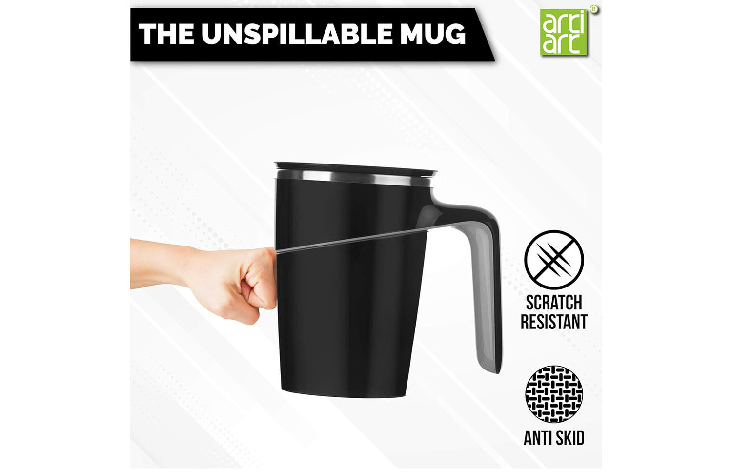 Artiart Grace Spill Proof Mug 470ml-Black (Set of 2)